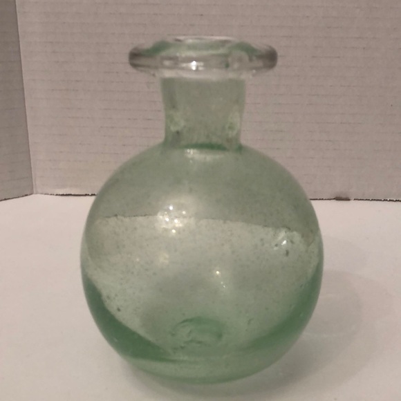 Accents Hand Blown Vintage Light Green Blue Bubble Glass Bottle Vase